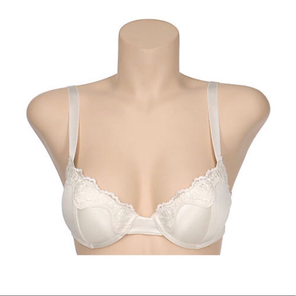 Barely Breezies Lace Trim Satin Bra with UltimAir Lining Ivory size 40B